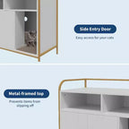 Meuble cache-litière pour chat avec étagères de rangement, armoire pour litière de chat et table d'appoint à cadre métallique moderne pour usage intérieur