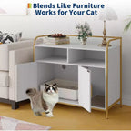 Meuble cache-litière pour chat avec étagères de rangement, armoire pour litière de chat et table d'appoint à cadre métallique moderne pour usage intérieur