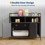 Meuble cache-litière pour chat avec étagères de rangement, armoire pour litière de chat et table d'appoint à cadre métallique moderne pour usage intérieur