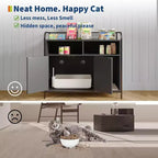 Meuble cache-litière pour chat avec étagères de rangement, armoire pour litière de chat et table d'appoint à cadre métallique moderne pour usage intérieur