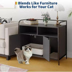 Meuble cache-litière pour chat avec étagères de rangement, armoire pour litière de chat et table d'appoint à cadre métallique moderne pour usage intérieur