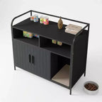 Hidden Cat Litter Box Furniture with Storage Shelves, Modern Metal Frame Cat House Cabinet and Side Table for Indoor Use