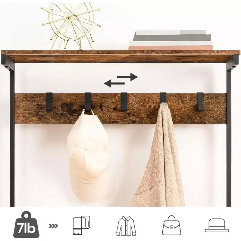 Porte-manteau d'entrée avec banc, porte-manteau industriel, range-chaussures à 5 niveaux, 5 crochets pour entrée, couloir, vestibule
