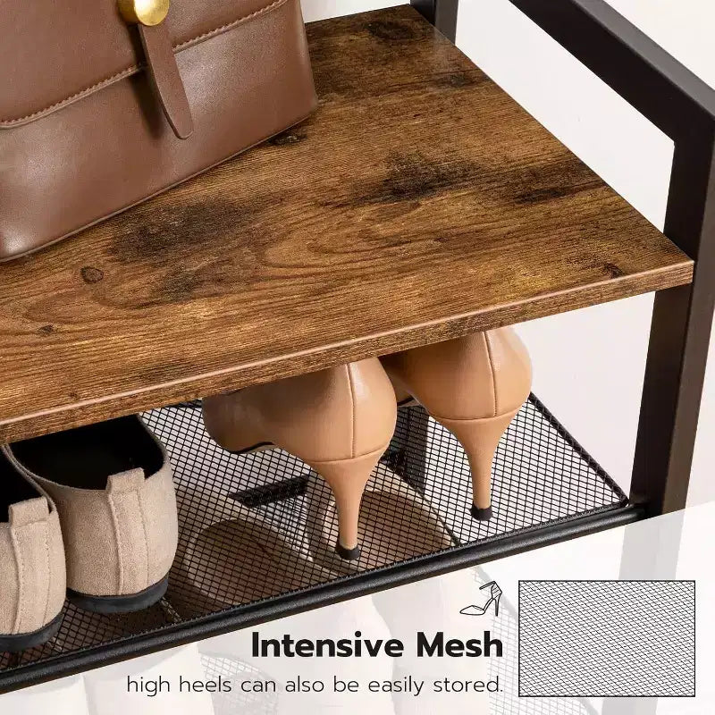 Porte-manteau d'entrée avec banc, porte-manteau industriel, range-chaussures à 5 niveaux, 5 crochets pour entrée, couloir, vestibule