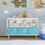 Kids bookcase with Collapsible Fabric Drawers, Children's Book Display, Toy Storage Cabinet Organizer, White/Blue