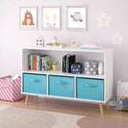 Étagère à livres pour enfants avec tiroirs en tissu pliables, présentoir à livres pour enfants, meuble de rangement de jouets, blanc/bleu