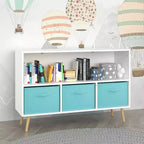 Étagère à livres pour enfants avec tiroirs en tissu pliables, présentoir à livres pour enfants, meuble de rangement de jouets, blanc/bleu