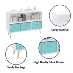 Étagère à livres pour enfants avec tiroirs en tissu pliables, présentoir à livres pour enfants, meuble de rangement de jouets, blanc/bleu