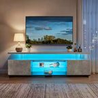 Meuble TV pour centre de divertissement de jeu LED de 55 pouces avec grand meuble latéral pour salon Gris+Noir