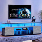 Meuble TV pour centre de divertissement de jeu LED de 55 pouces avec grand meuble latéral pour salon Gris+Noir