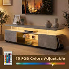 Meuble TV pour centre de divertissement de jeu LED de 55 pouces avec grand meuble latéral pour salon Gris+Noir