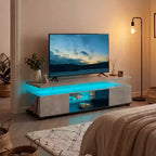 Meuble TV pour centre de divertissement de jeu LED de 55 pouces avec grand meuble latéral pour salon Gris+Noir