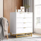 Modern Dresser for Bedroom, 23.6 Inch Wide Dresser, 5 Drawers with Metal Legs, Small Storage Tower for Entrance, Hallway, Living Room and Closet