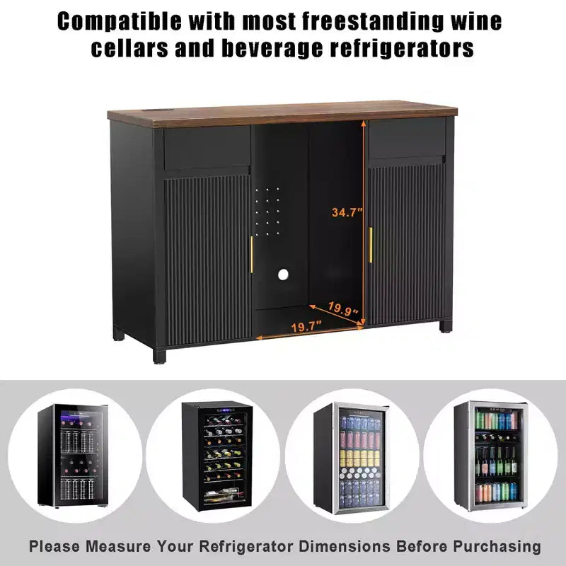 Meuble de Bar à Café avec Espace Réfrigérateur Meuble Mini Frigo Buffet Bahut 135 cm Noir