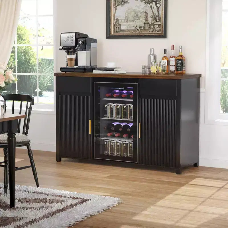 Meuble de Bar à Café avec Espace Réfrigérateur Meuble Mini Frigo Buffet Bahut 135 cm Noir