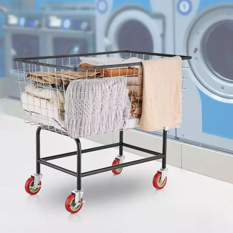 Chariot à linge en fil métallique, 4,5 boisseaux, avec roues, cadre en acier, roulettes de 5 po, argenté