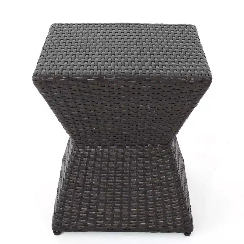 16 Inch Outdoor Wicker End Table with Durable Iron Frame Brown
