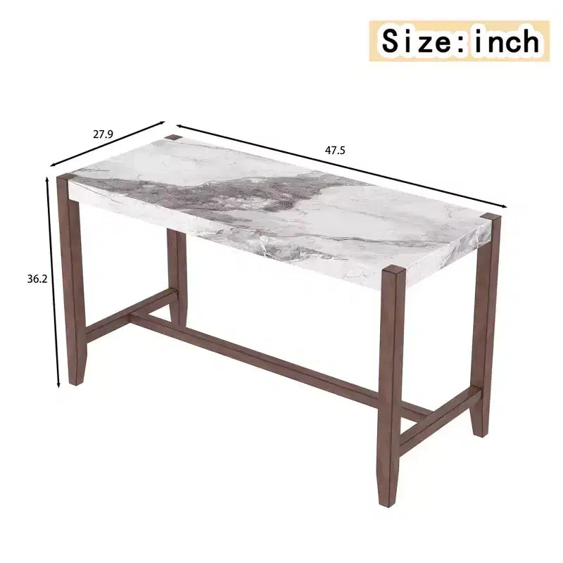 47.5 Counter Height Faux Marble Dining Table with Rubber Wood Legs