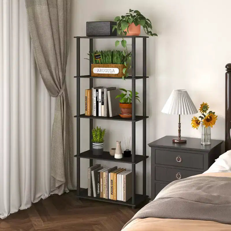 Étagère décorative haute à 5 niveaux avec rangement ouvert pour le salon et le bureau à domicile
