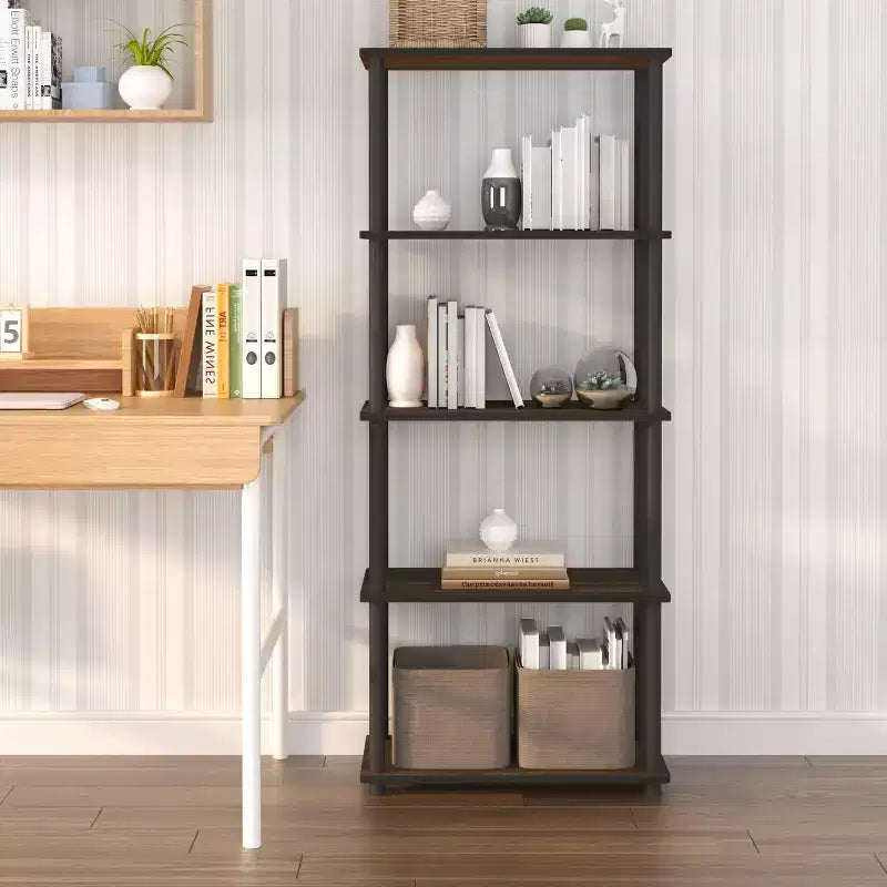 Étagère décorative haute à 5 niveaux avec rangement ouvert pour le salon et le bureau à domicile