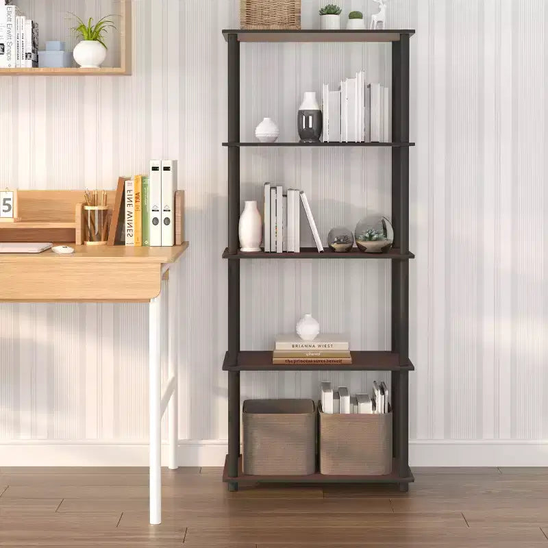Étagère décorative haute à 5 niveaux avec rangement ouvert pour le salon et le bureau à domicile