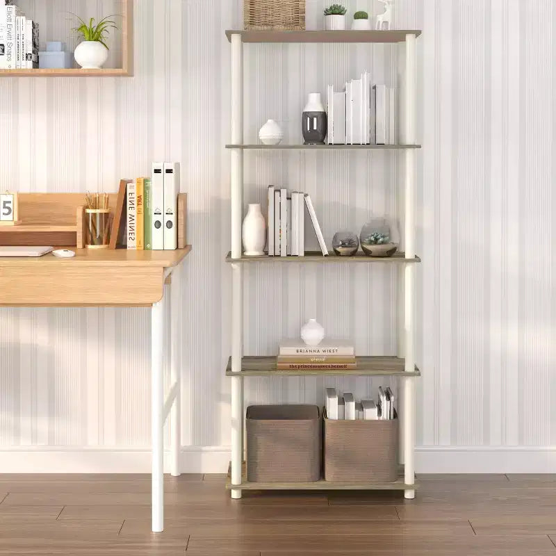 Étagère décorative haute à 5 niveaux avec rangement ouvert pour le salon et le bureau à domicile