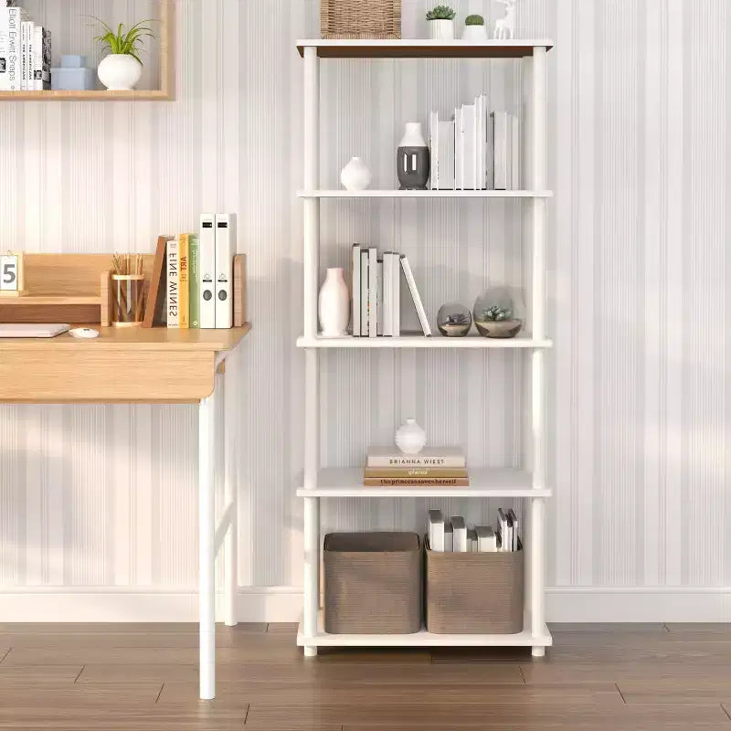 Étagère décorative haute à 5 niveaux avec rangement ouvert pour le salon et le bureau à domicile