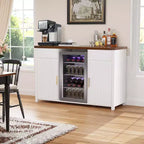 Meuble de bar à café avec emplacement pour réfrigérateur, meuble pour mini-réfrigérateur, buffet/bahut, 135 cm, blanc
