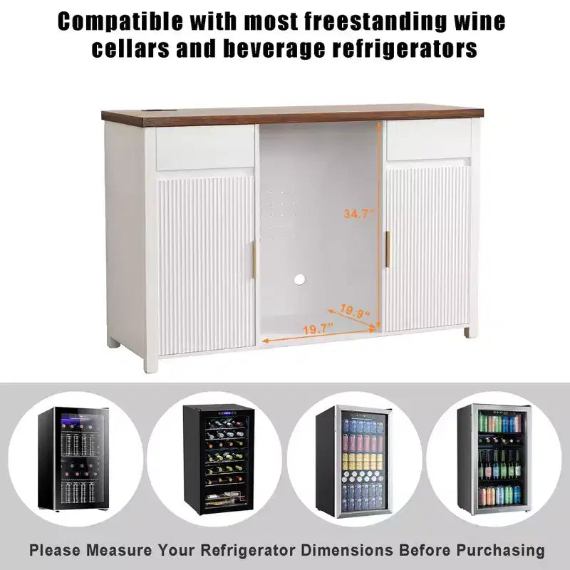 Meuble de bar à café avec emplacement pour réfrigérateur, meuble pour mini-réfrigérateur, buffet/bahut, 135 cm, blanc