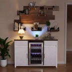 Meuble de bar à café avec emplacement pour réfrigérateur, meuble pour mini-réfrigérateur, buffet/bahut, 135 cm, blanc