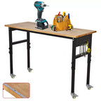 COZONY Heavy-Duty Automotive Tool Cart, Steel Workbench w/ Rubber Wood Top, Wheels & Pegboard