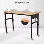 Servante d'atelier robuste en acier avec établi en bois de caoutchouc, roulettes et panneau perforé