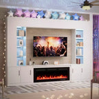Meuble TV mural 284 cm avec cheminée et lumières LED