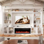 Meuble TV mural 284 cm avec cheminée et lumières LED