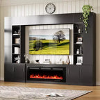 Meuble TV mural 284 cm avec cheminée et lumières LED