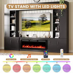 Meuble TV mural 284 cm avec cheminée et lumières LED