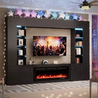 Meuble TV mural 284 cm avec cheminée et lumières LED