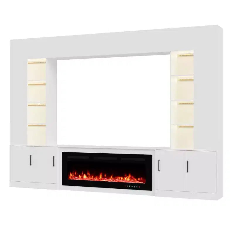 112 Inch Large Wall Unit Entertainment Center with Fireplace and LED Lights