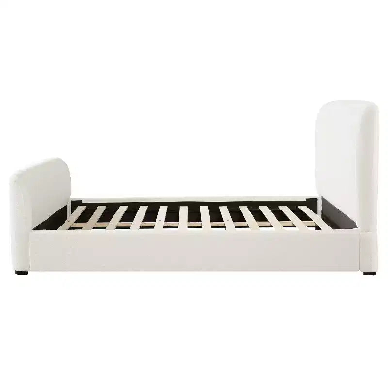 Lit plateforme rembourré Bouclé avec tête de lit et pied de lit matelassés