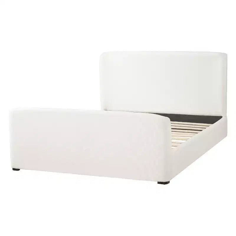 Lit plateforme rembourré Bouclé avec tête de lit et pied de lit matelassés