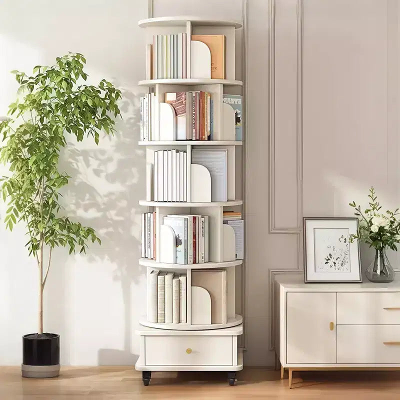 Bibliothèque rotative à 360° à 6 niveaux, tour pivotante ronde blanc chaud 18,11x18,11x68,11 po
