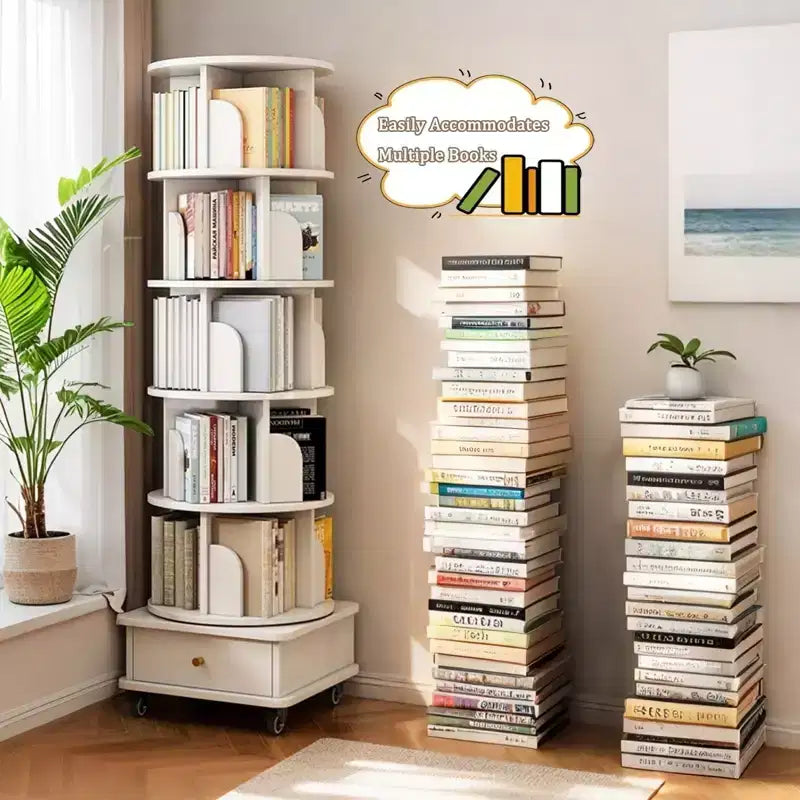 Bibliothèque rotative à 360° à 6 niveaux, tour pivotante ronde blanc chaud 18,11x18,11x68,11 po
