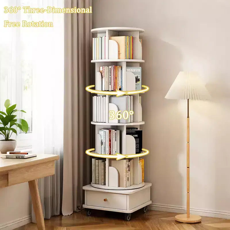 Bibliothèque rotative à 360° à 6 niveaux, tour pivotante ronde blanc chaud 18,11x18,11x68,11 po