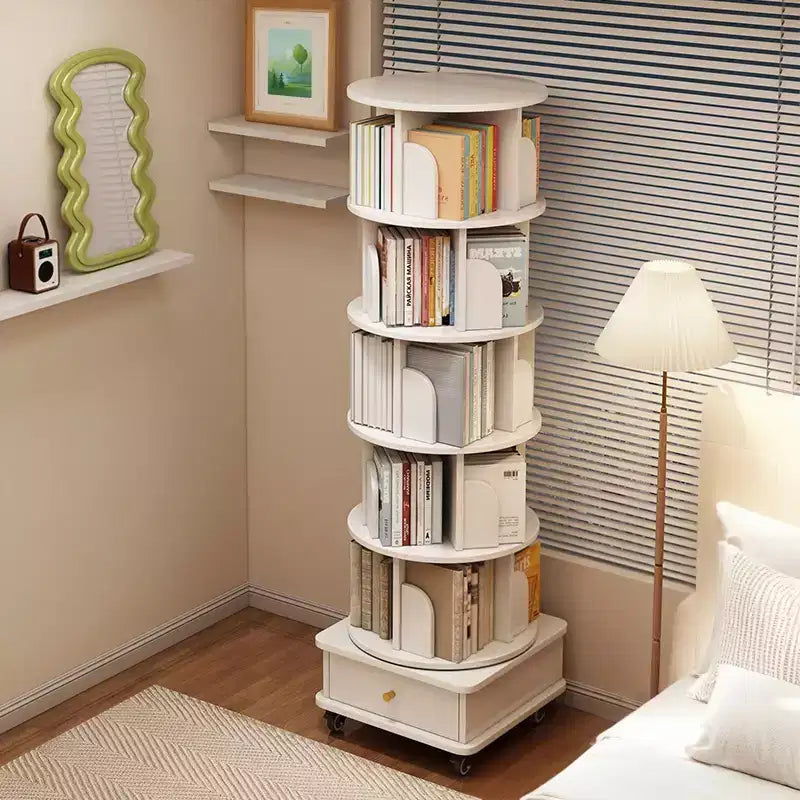 Bibliothèque rotative à 360° à 6 niveaux, tour pivotante ronde blanc chaud 18,11x18,11x68,11 po