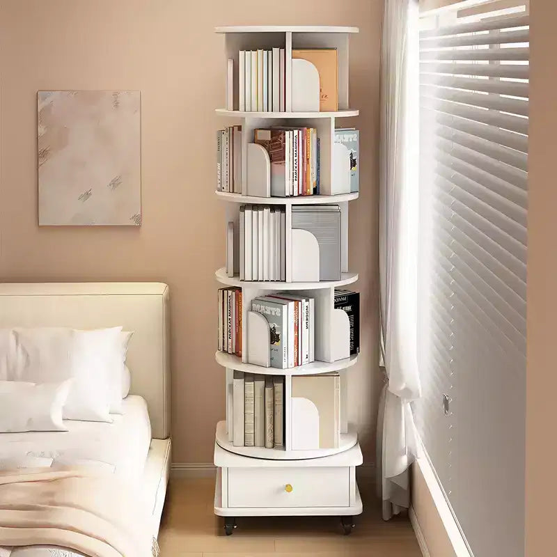 Bibliothèque rotative à 360° à 6 niveaux, tour pivotante ronde blanc chaud 18,11x18,11x68,11 po