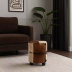 Ottoman rembourré imprimé vache décoratif avec pieds boules - Repose-pieds ottoman polyvalent et confortable, tabouret de salon - 20, marron et ivoire