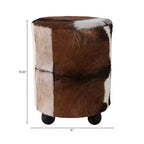 Ottoman rembourré imprimé vache décoratif avec pieds boules - Repose-pieds ottoman polyvalent et confortable, tabouret de salon - 20, marron et ivoire