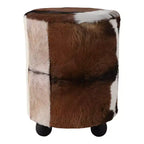 Ottoman rembourré imprimé vache décoratif avec pieds boules - Repose-pieds ottoman polyvalent et confortable, tabouret de salon - 20, marron et ivoire