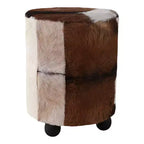 Ottoman rembourré imprimé vache décoratif avec pieds boules - Repose-pieds ottoman polyvalent et confortable, tabouret de salon - 20, marron et ivoire