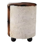 Ottoman rembourré imprimé vache décoratif avec pieds boules - Repose-pieds ottoman polyvalent et confortable, tabouret de salon - 20, marron et ivoire